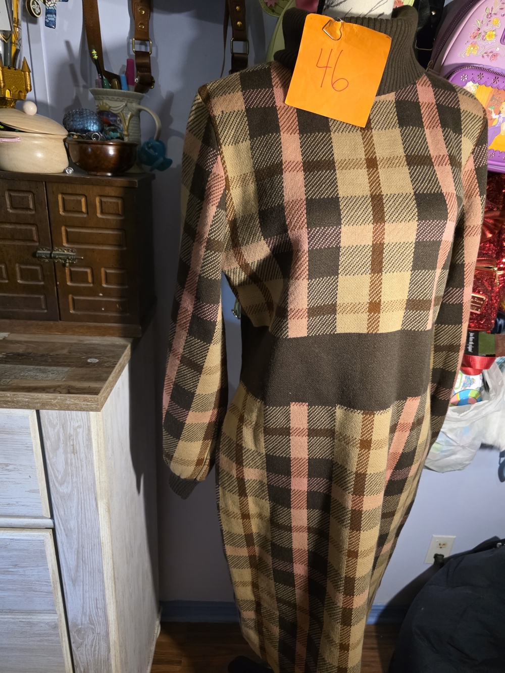 New York & Company Brown Plaid Dress Size Large